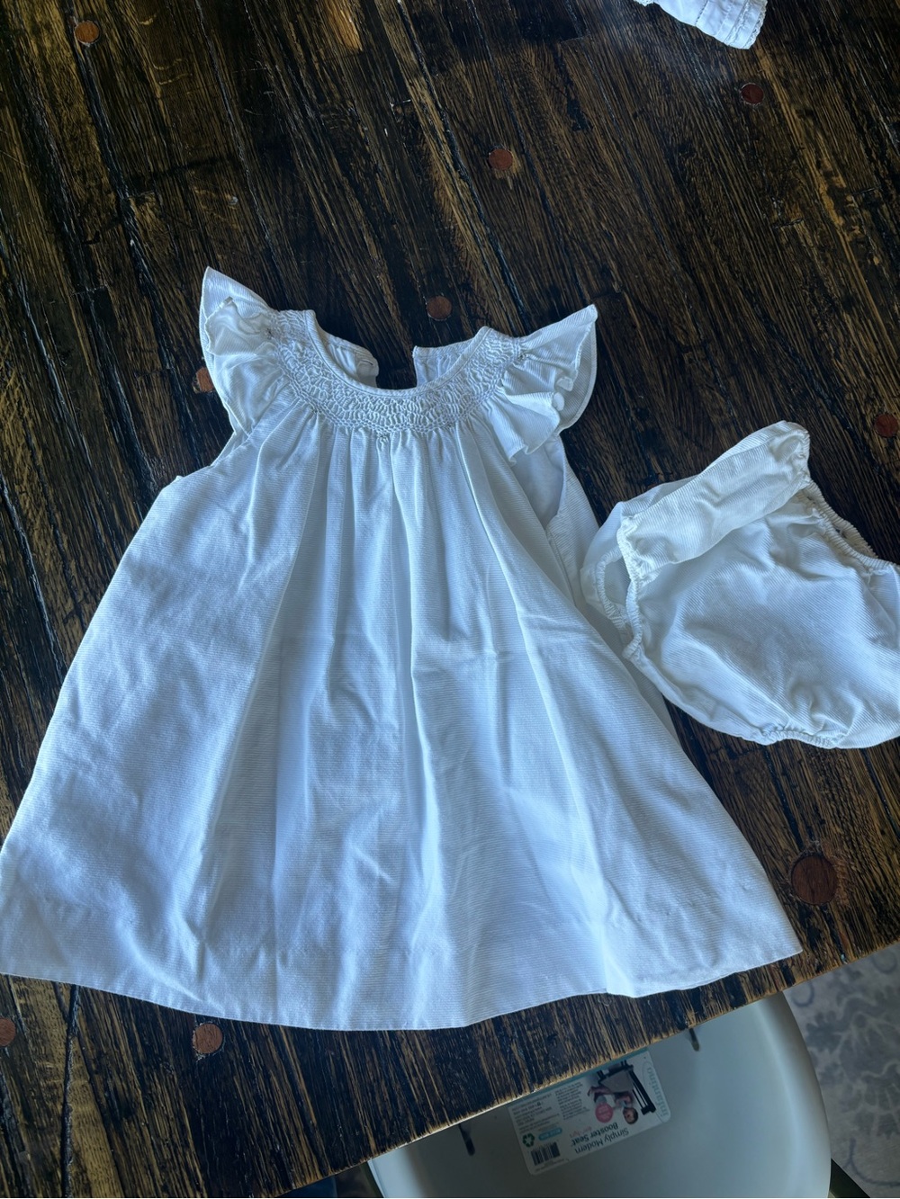 Jacadi White Smocked Dress with Flutter Sleeves and Bloomers